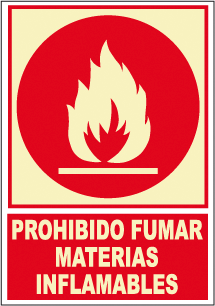 CARTEL Nº2028 - PROH. FUMAR MAT. INFLM. 29,71X21CM