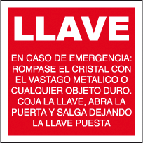 CARTEL Nº 2051 - LLAVE EMERGENCIA 21X21 CM