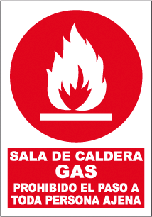CARTEL Nº 3049 - SALA DE GAS PROH. PASO 29,7X21 CM
