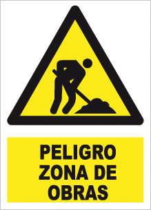 CARTEL Nº 7021 - PELIGRO ZONA DE OBRAS 29,7X21 CM