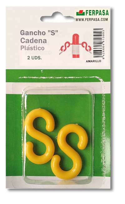 GANCHO `S` P/CADENA PL AMARILLO BL.2uu