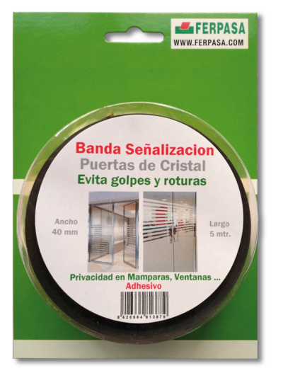 BANDA SEÑALIZACIÓN PUERTA CRISTAL 40mm BL.5m