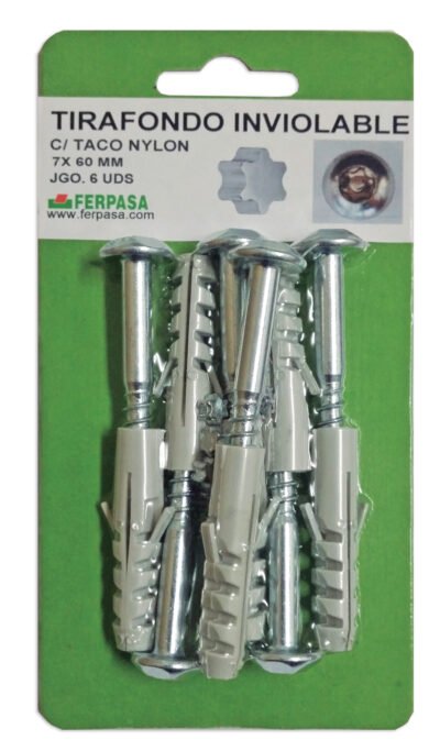 JGO. 6 TIRAFONDO INVIOLABLE C/ TACO NYLON CROMO