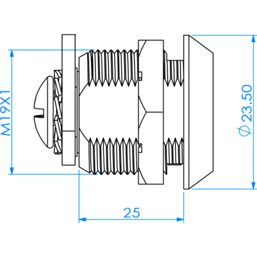 CERRADURA BUZÓN Ø19MM L.25MM LEVA RECTA CORTA - Imagen 3