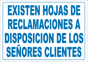 CARTEL Nº 8326 - HOJAS DE RECLAMACIONES 29,7X21 CM