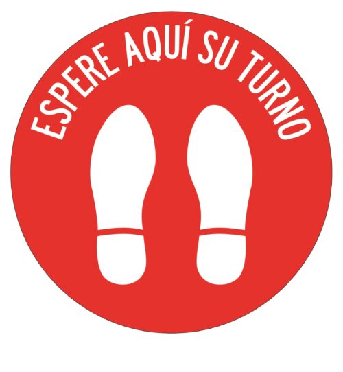 CARTEL ADHESIVO Nº 9058 - ESPERE AQUÍ SU TURNO (SUELO)