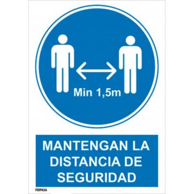 CARTEL ADHESIVO Nº 9066 - MANTENGA DIST MIN 1,5M 17X12 CM