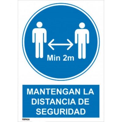 CARTEL ADHESIVO Nº9067 - MANTENGA DIST MIN 2M 17X12 CM