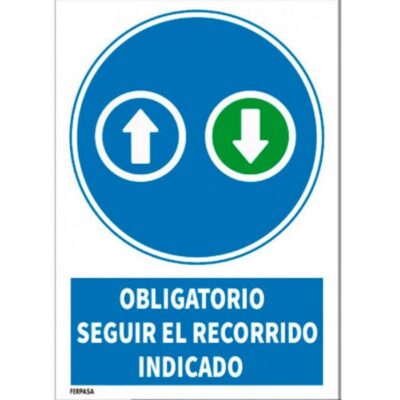 CARTEL ADHESIVO Nº9070 - OBLIG SEGUIR RECORRIDO 17X12 CM