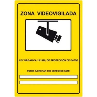CARTEL Nº 9233 - ZONA VIDEOVIGILADA ADH 21X15 CM