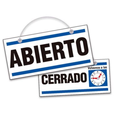 RÓTULO PVC DOBLE CARA ABIERTO-CERRADO C/ RELOJ 150X300 MM